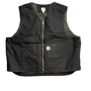 Carhartt Black Sherpa Lined Work Vest Size 2XL‎ Heavy Duty Utility Core